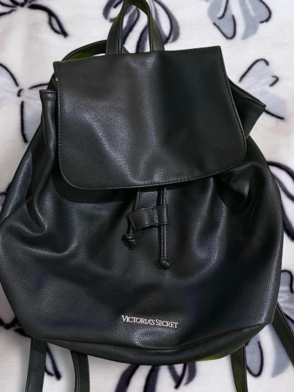 Victoria's Secret Black Drawstring Backpack with Flap